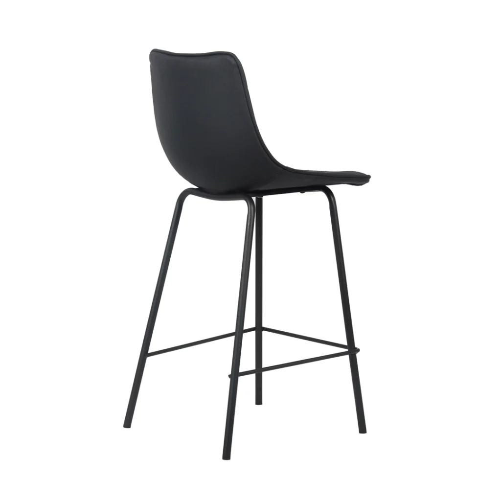 Modern black bar stools with PU upholstery and powder-coated metal frame for stylish kitchens