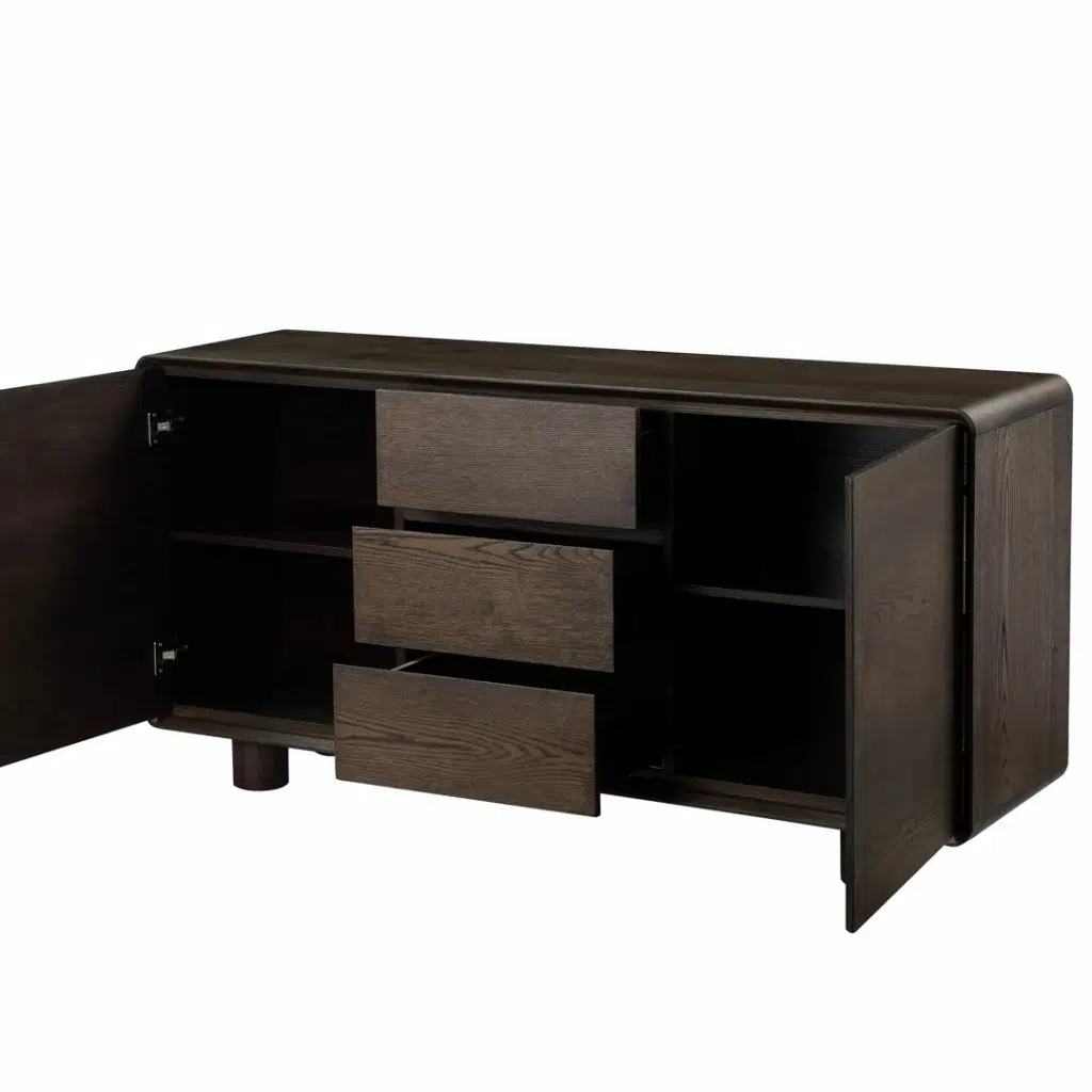 Elegant dark oak sideboard with coffee-toned finish for modern living spaces