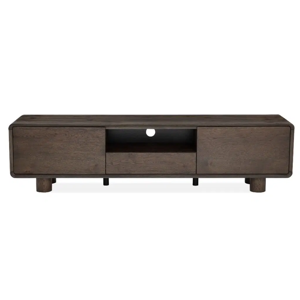 Capri TV unit with rich dark oak veneer and coffee-toned frame for modern living rooms