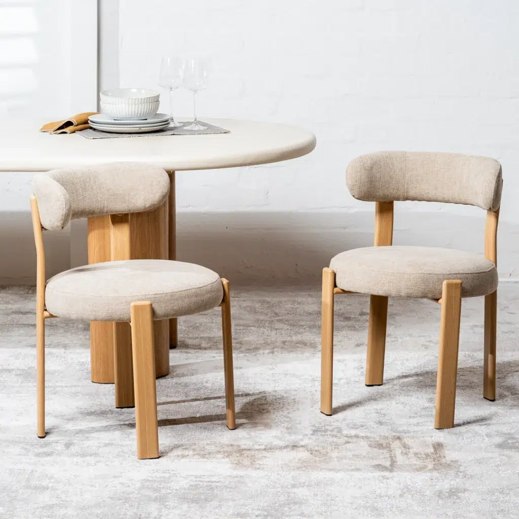 Carmo dining chair beige set of 2 luxurious boucle fabric ash legs modern durability