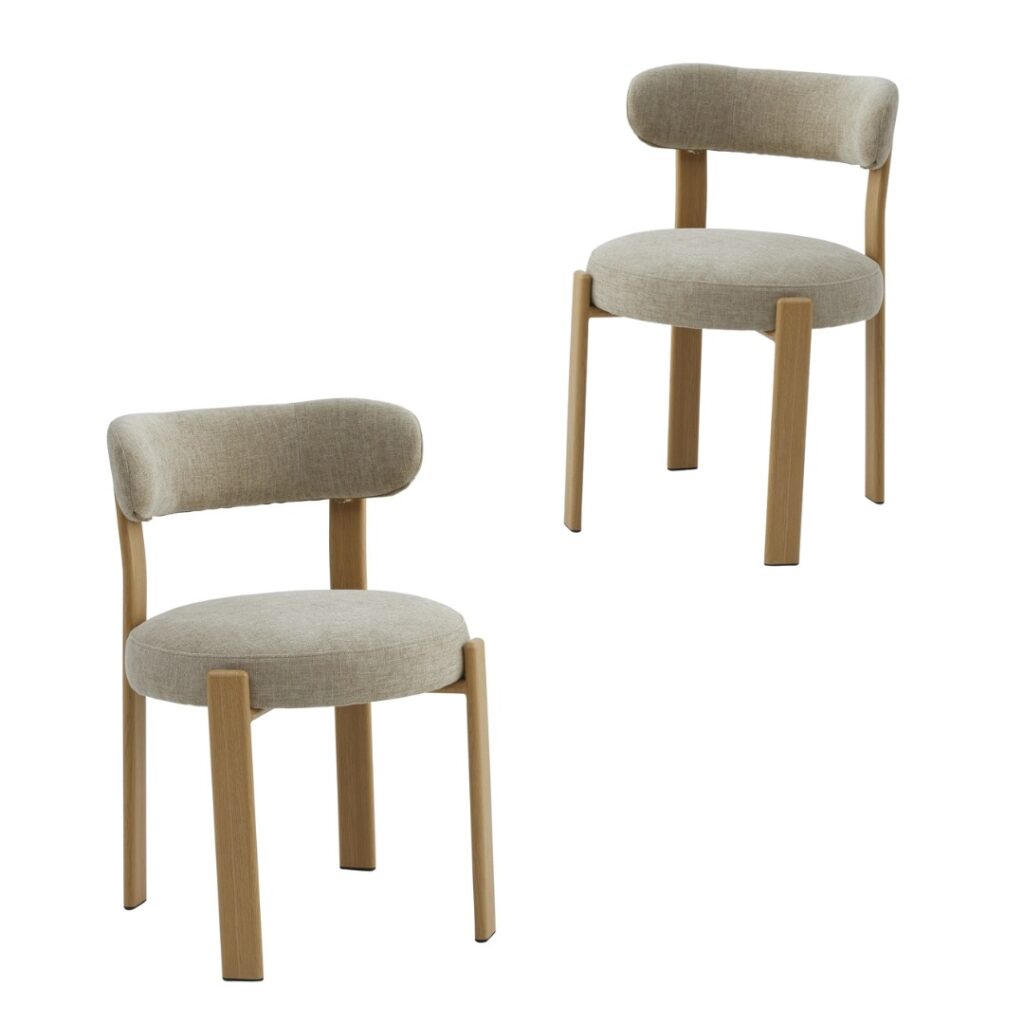 Carmo dining chair beige set of 2 luxurious boucle fabric with ash wood-effect legs