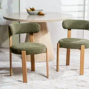 Carmo dining chair in olive set of 2 with ash legs and boucle fabric for modern spaces