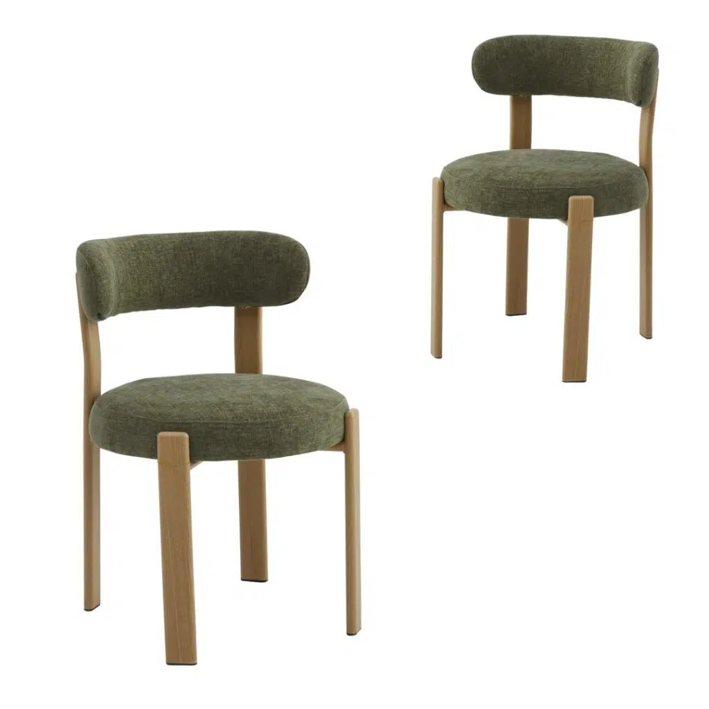 Carmo dining chair in olive set of 2 with ash legs and textured boucle fabric for modern spaces
