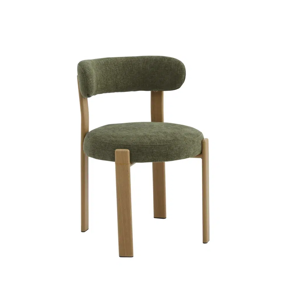 Carmo dining chair in olive set of 2 with ash legs and boucle fabric for modern spaces