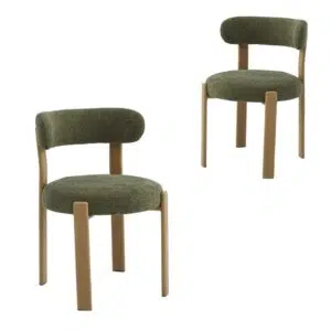 Carmo dining chair in olive set of 2 with ash legs and textured boucle fabric for modern spaces
