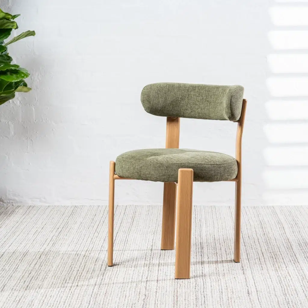 Carmo dining chair in olive set of 2 with ash legs and boucle fabric for modern spaces