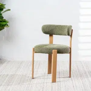 Carmo dining chair in olive set of 2 with ash legs and boucle fabric for modern spaces
