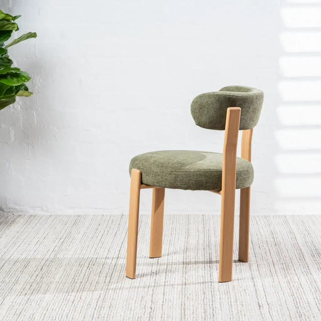 Carmo dining chair in olive set of 2 with ash legs and boucle fabric for modern spaces