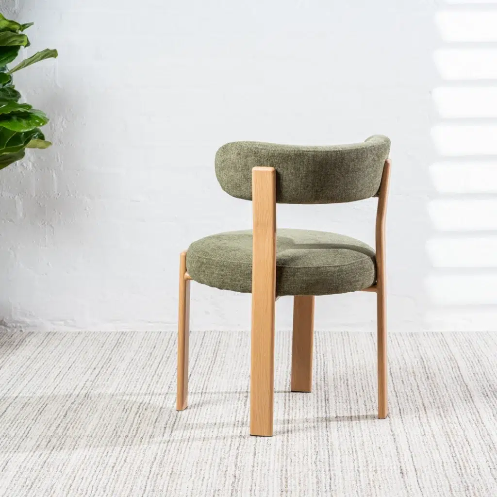 Carmo dining chair in olive set of 2 with ash legs and boucle fabric for modern spaces