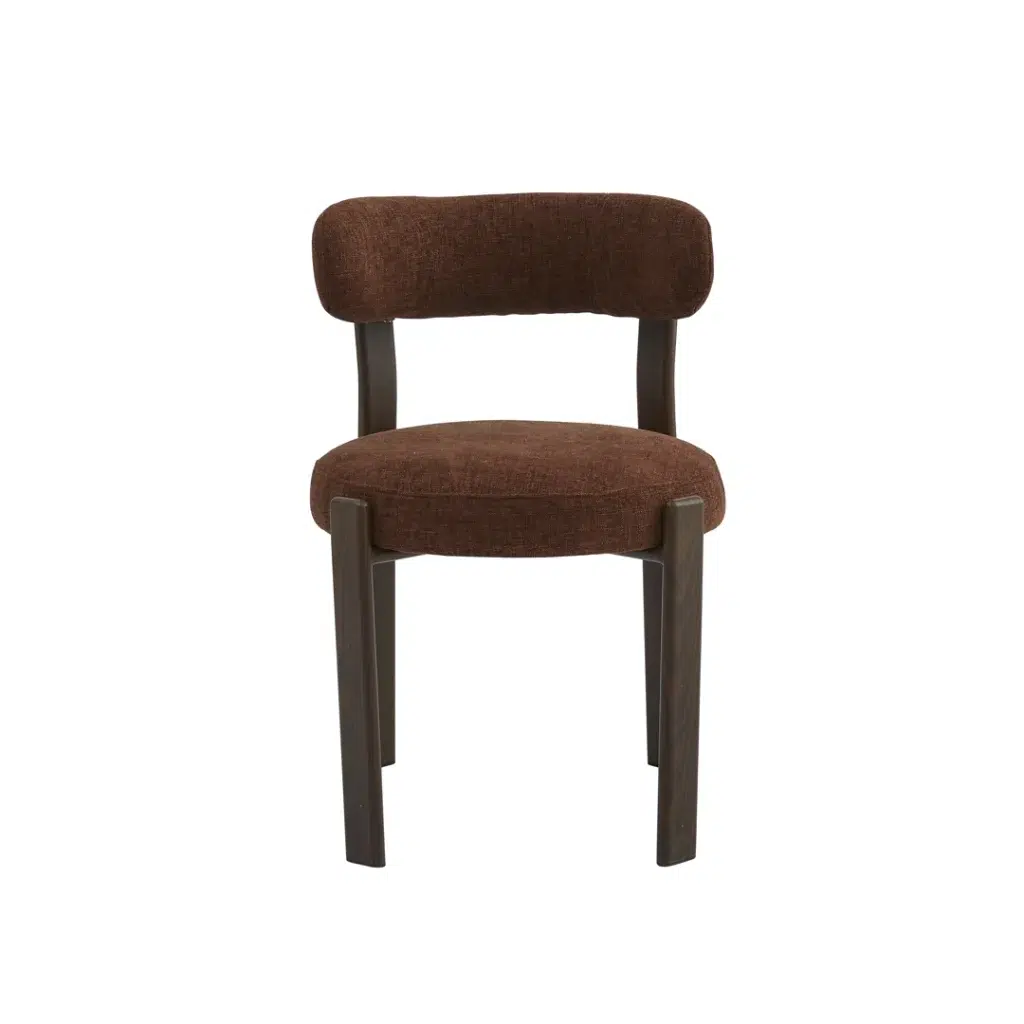 Carmo dining chairs in rust color set of 2 modern sophisticated boucle fabric walnut legs