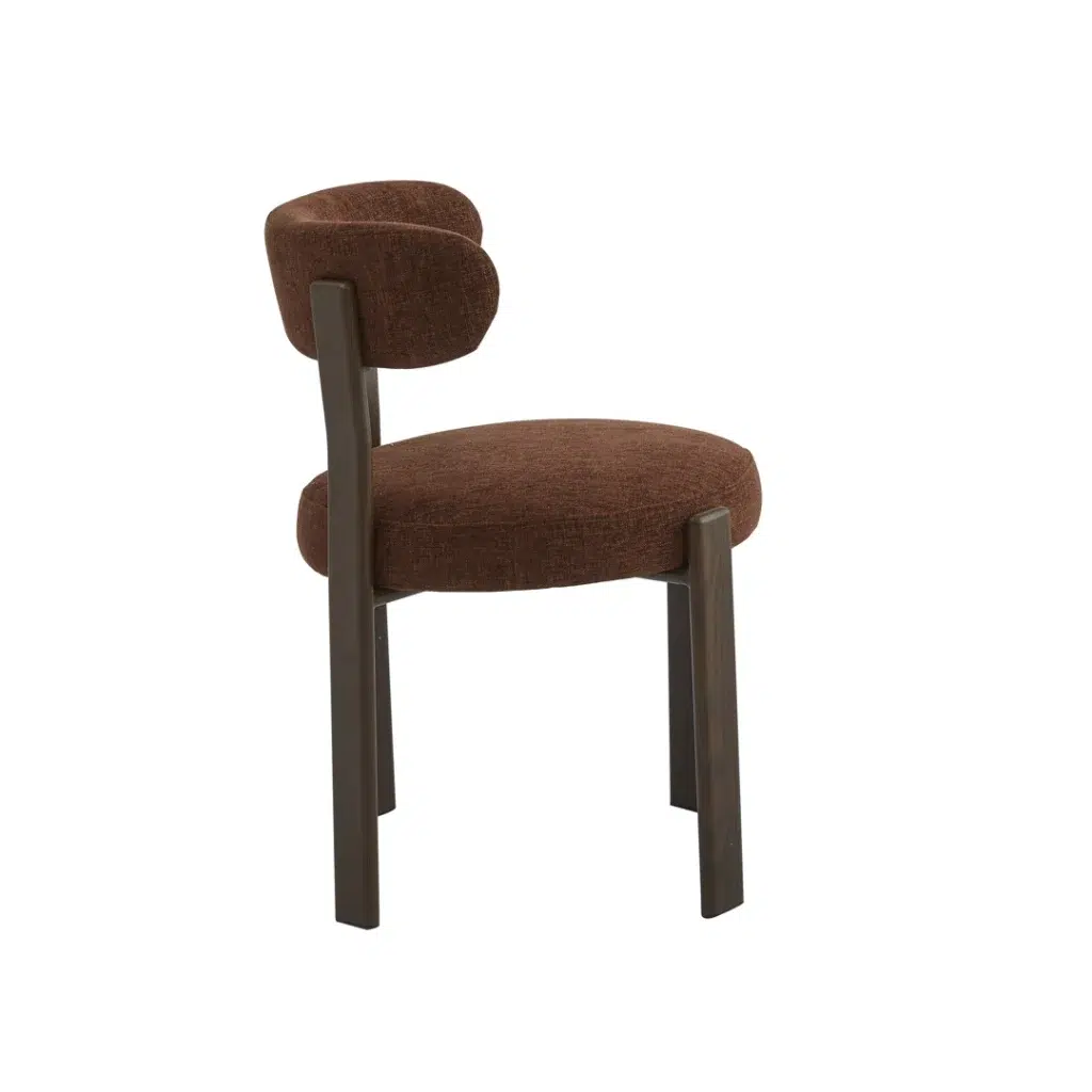 Carmo dining chairs in rust color set of 2 with boucle fabric and walnut legs for modern interiors