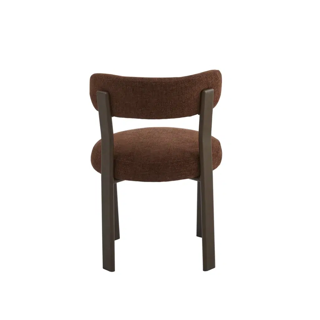 Carmo dining chairs in rust color set of 2 with boucle fabric and walnut legs for modern interiors