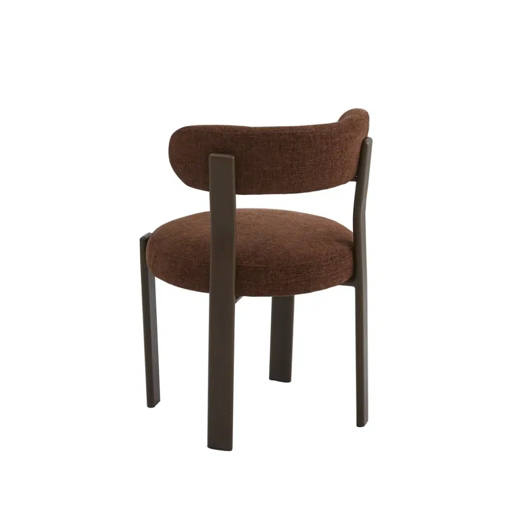 Carmo dining chairs in rust color set of 2 with boucle fabric and walnut legs for modern interiors