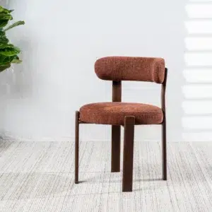 Carmo dining chairs in rust color set of 2 with boucle fabric and walnut legs for modern interiors