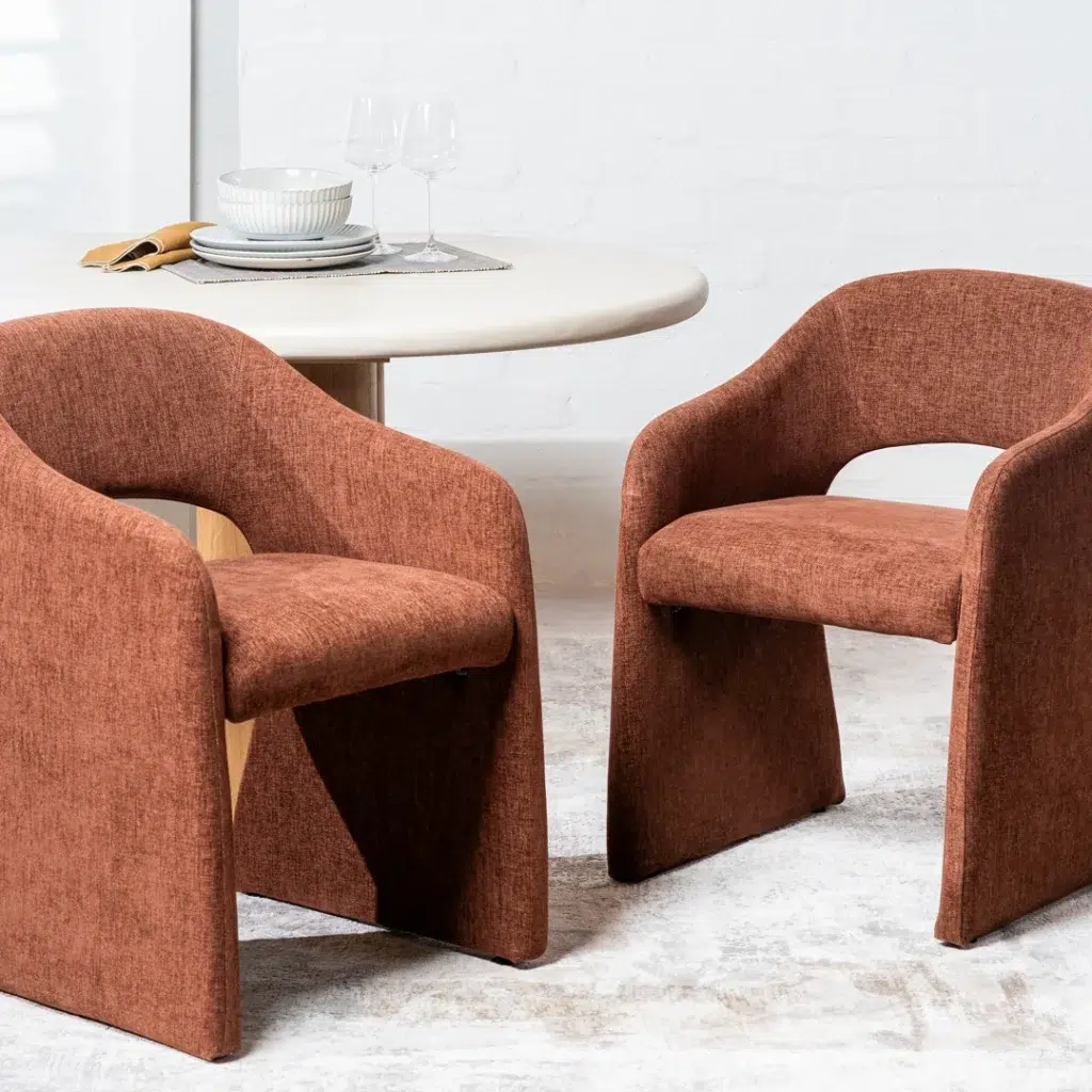 Retro dining chairs in rust color set of 2 with solid wood frame and ergonomic design