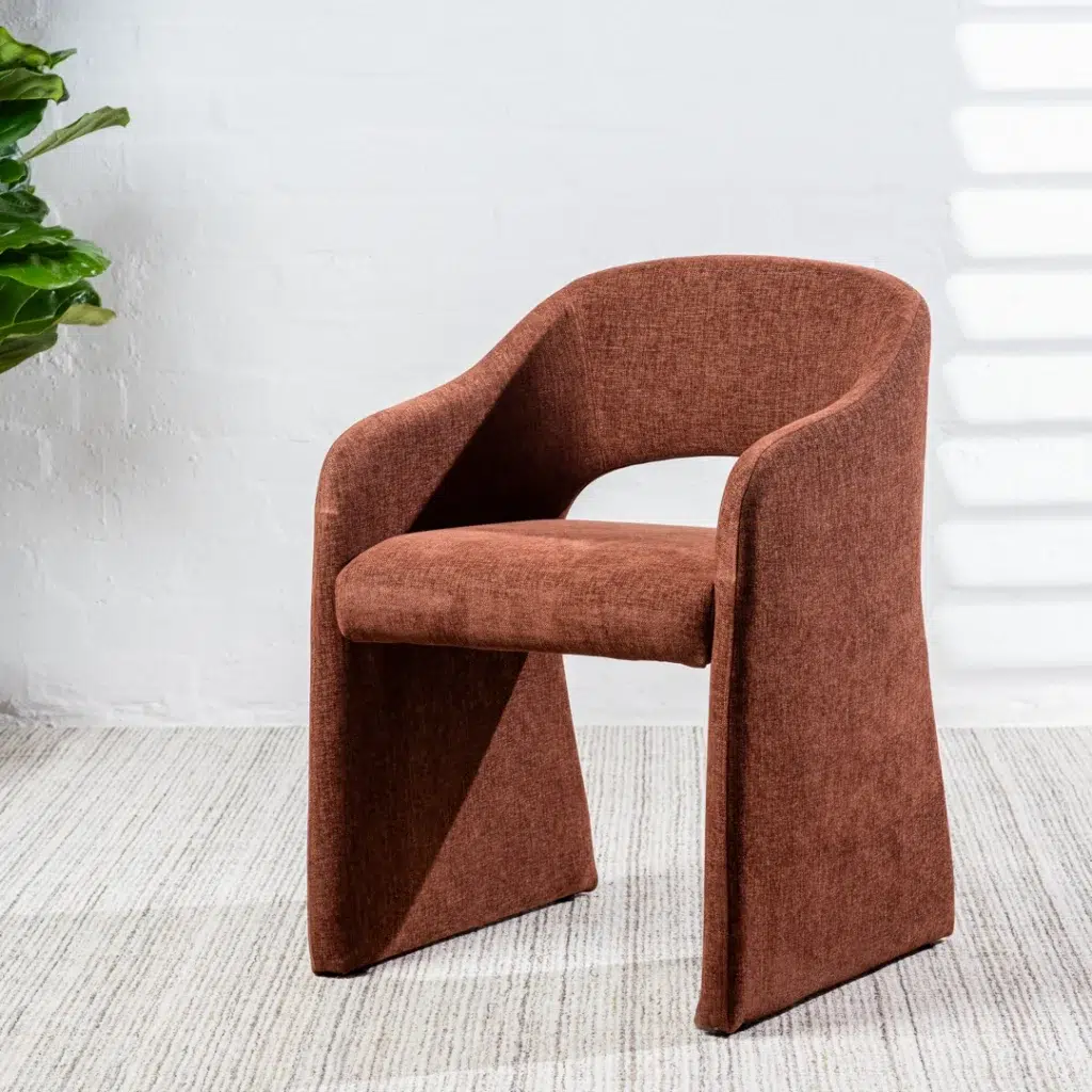 Retro dining chairs in rust color set of 2 with solid wood frame and chenille upholstery