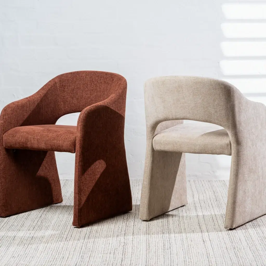 Retro dining chairs in rust color set of 2 with solid wood frame and chenille upholstery