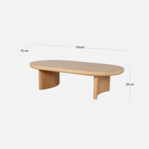 Mia 1.3m coffee table natural oak with oval top and curved legs for modern spaces