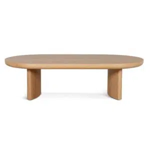 Mia 1.3m coffee table natural oak with oval top and curved legs for modern living spaces
