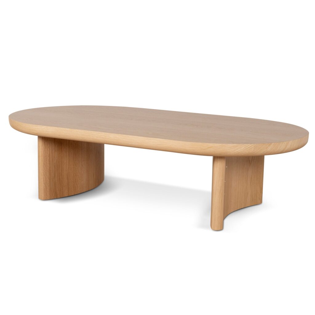 Mia 1.3m coffee table natural oak timeless design with curved legs and spacious surface