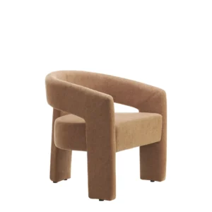 Calgary occasional chair in coral boucle fabric with modern sculptural design