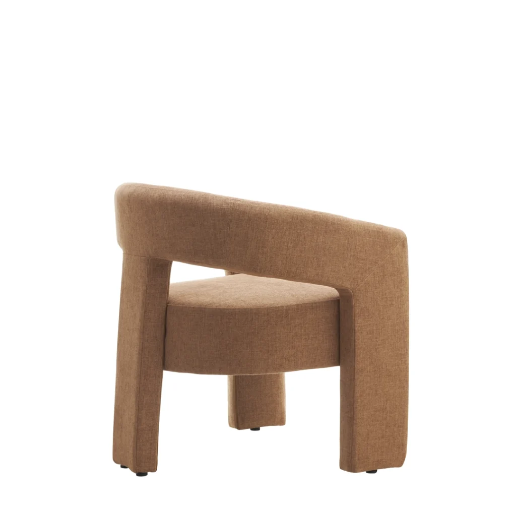 Calgary occasional chair in coral boucle fabric with modern sculptural design for living spaces
