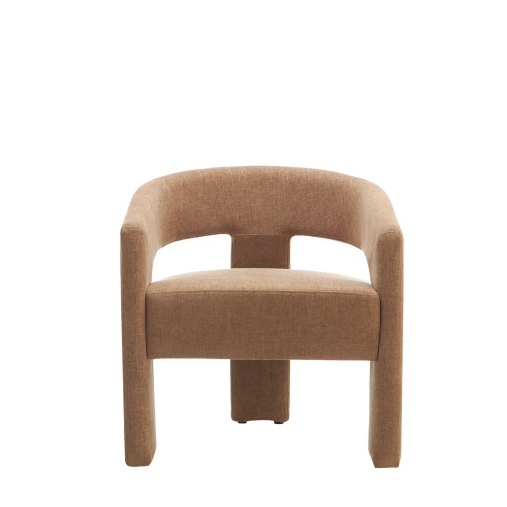 Calgary occasional chair in coral boucle fabric with modern design and ergonomic comfort
