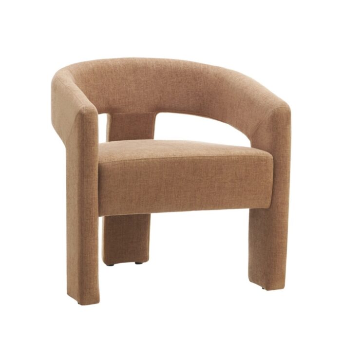 Calgary occasional chair in coral boucle fabric with modern sculptural design for living spaces