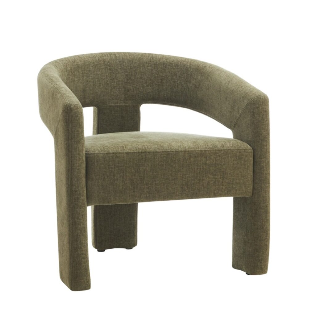 Calgary olive occasional chair in boucle fabric with ergonomic design and vibrant texture