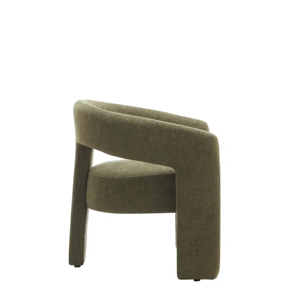 Calgary occasional chair in olive boucle fabric with ergonomic design and modern texture