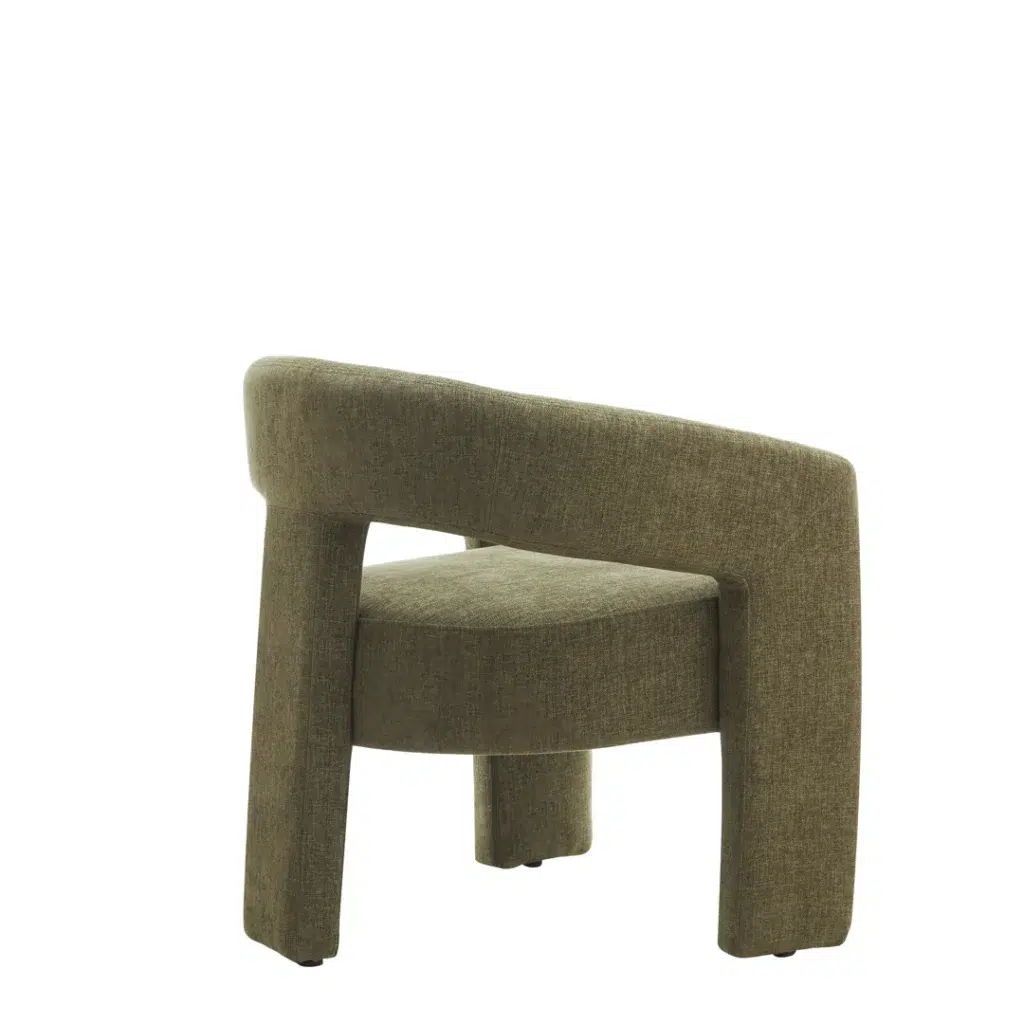 Calgary occasional chair in olive with coral tones and soft boucle fabric for modern spaces