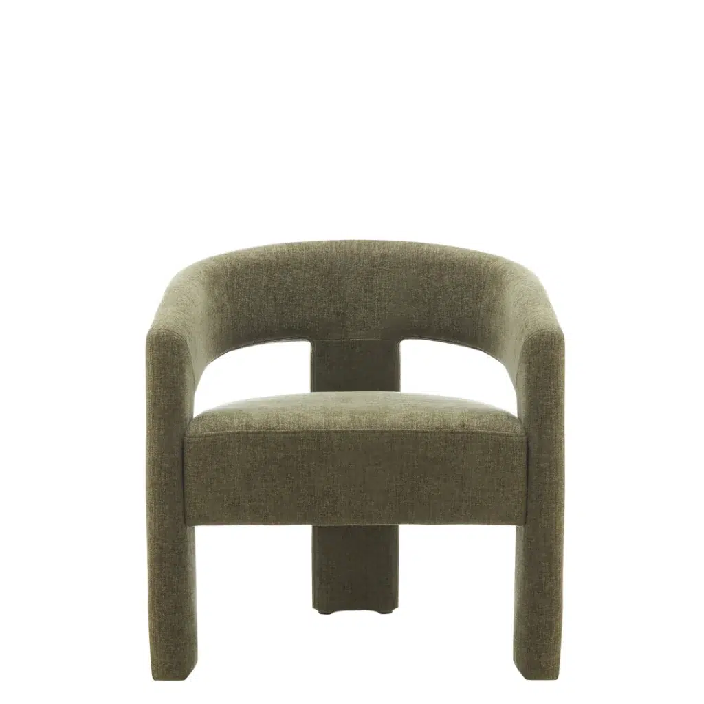 Calgary occasional chair in olive chenille fabric with ergonomic design and tactile texture