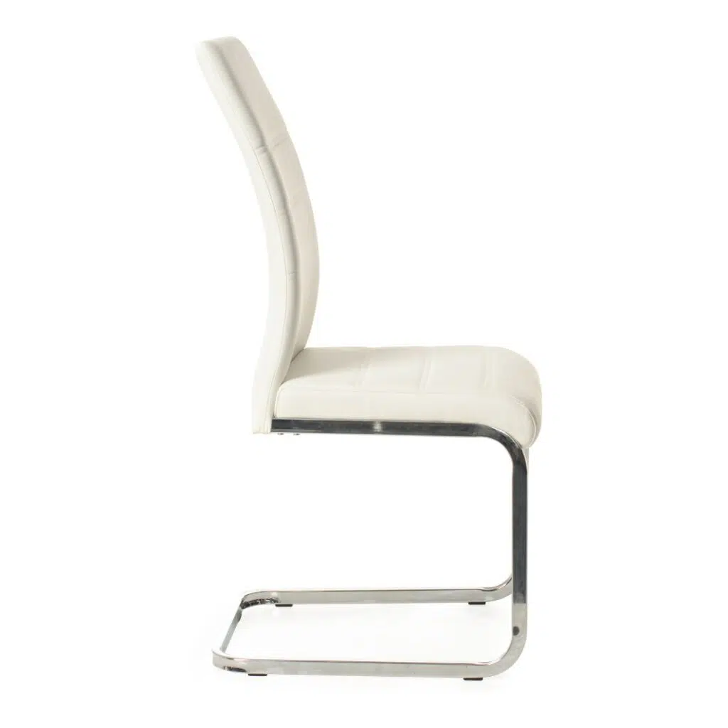 White Chara dining chairs set of 2 ergonomic design with chrome frame for modern spaces