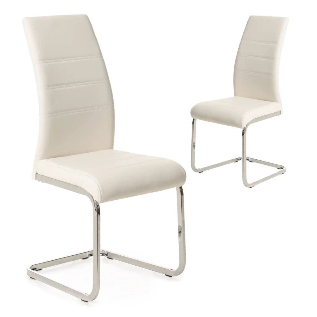 White Chara dining chairs set of 2 ergonomic design with chrome frame for modern spaces
