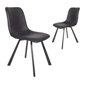 Black Retro Dining Chairs Set of 2 Eco-Friendly Faux Leather Powder-Coated Legs