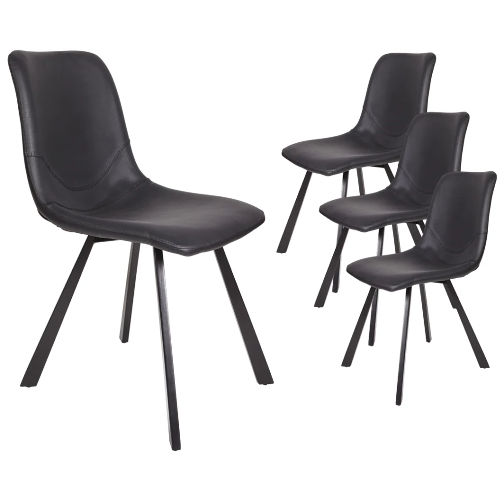 Black Colin Dining Chairs Set of 4 Eco-Leather Powder-Coated Metal Frame