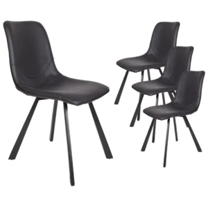 Black Colin Dining Chairs Set of 4 Eco-Leather Powder-Coated Metal Frame