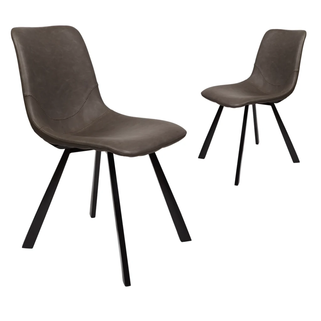 Colin Dining Chairs Antique Grey 2-Pack Faux Leather Powder-Coated Legs