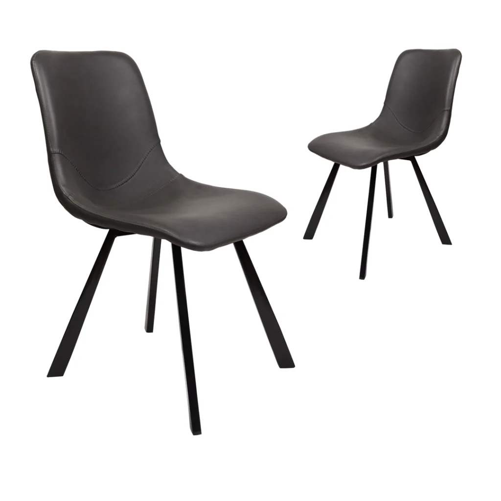Antique Black Colin Dining Chair Set of 2 with Powder-Coated Metal Frame and Eco Leather Upholstery