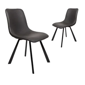 Antique Black Colin Dining Chair Set of 2 with Powder-Coated Metal Frame and Eco Leather Upholstery
