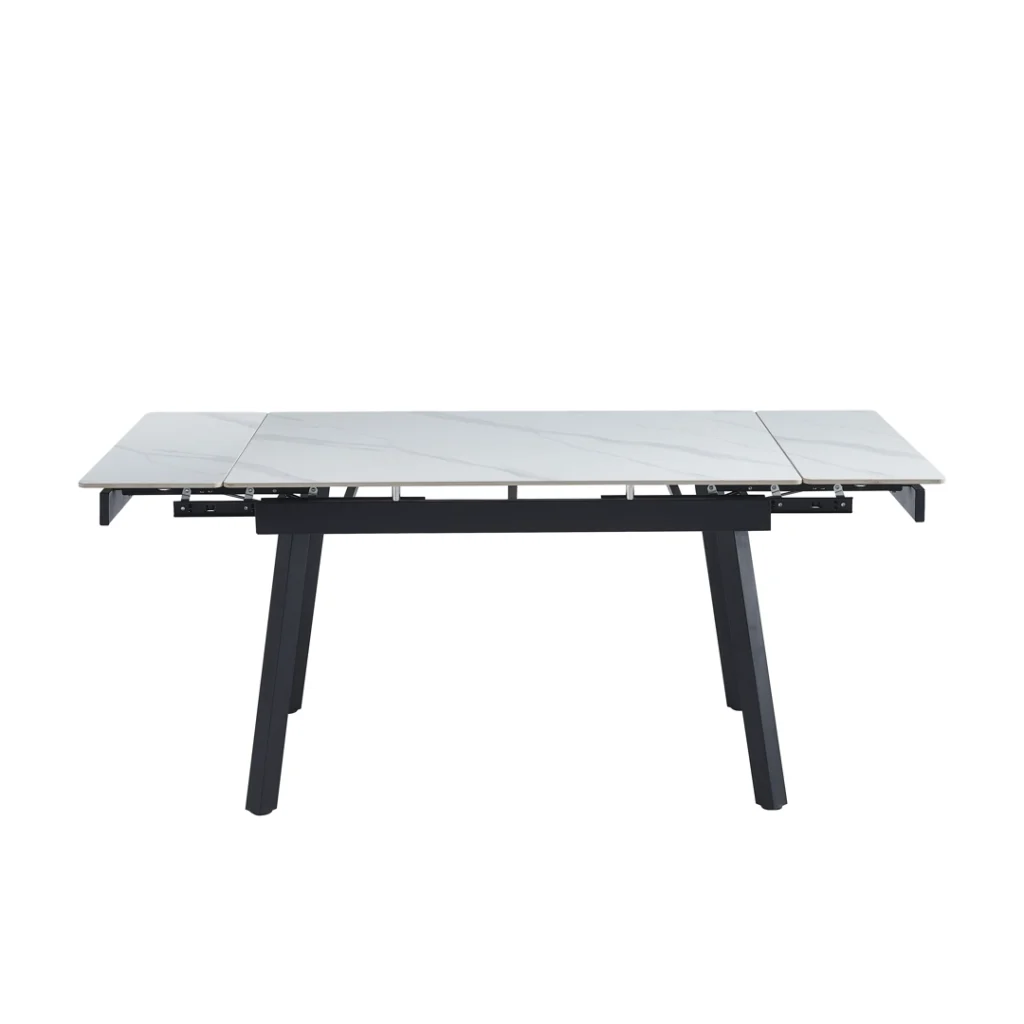 Coral Snow White Marble-Effect Ceramic Extendable Dining Table with Black Legs