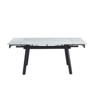 Coral Snow White Marble-Effect Ceramic Extendable Dining Table with Black Legs
