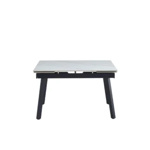 Snow White Ceramic Extension Dining Table with Black Metal Legs, 120-180cm Adjustable Width