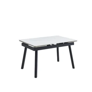 Snow White Ceramic Extension Dining Table with Black Legs for 4-8 Guests