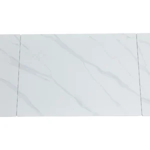 Snow White Ceramic Extension Dining Table with Black Legs for 6-8 Guests