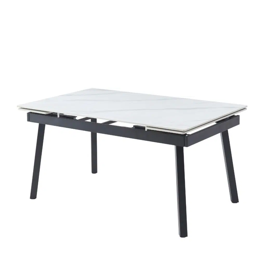Coral Snow White Ceramic Extension Dining Table with Black Legs 160-220cm