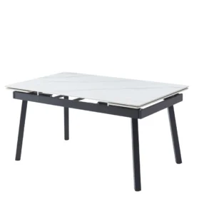 Coral Snow White Ceramic Extension Dining Table with Black Legs 160-220cm