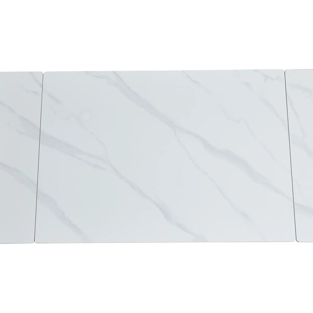 Coral Snow White Ceramic Extension Dining Table with Black Legs, 160-220cm, Modern Design