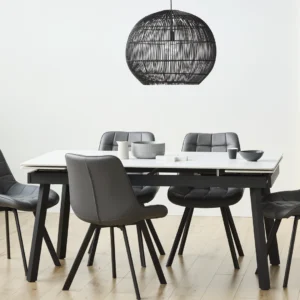 Coral Snow White Ceramic Extension Dining Table with Black Legs 160-220cm