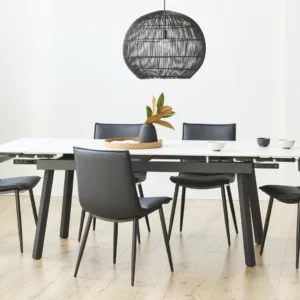 Coral Snow White Ceramic Marble Effect Extension Dining Table with Black Legs